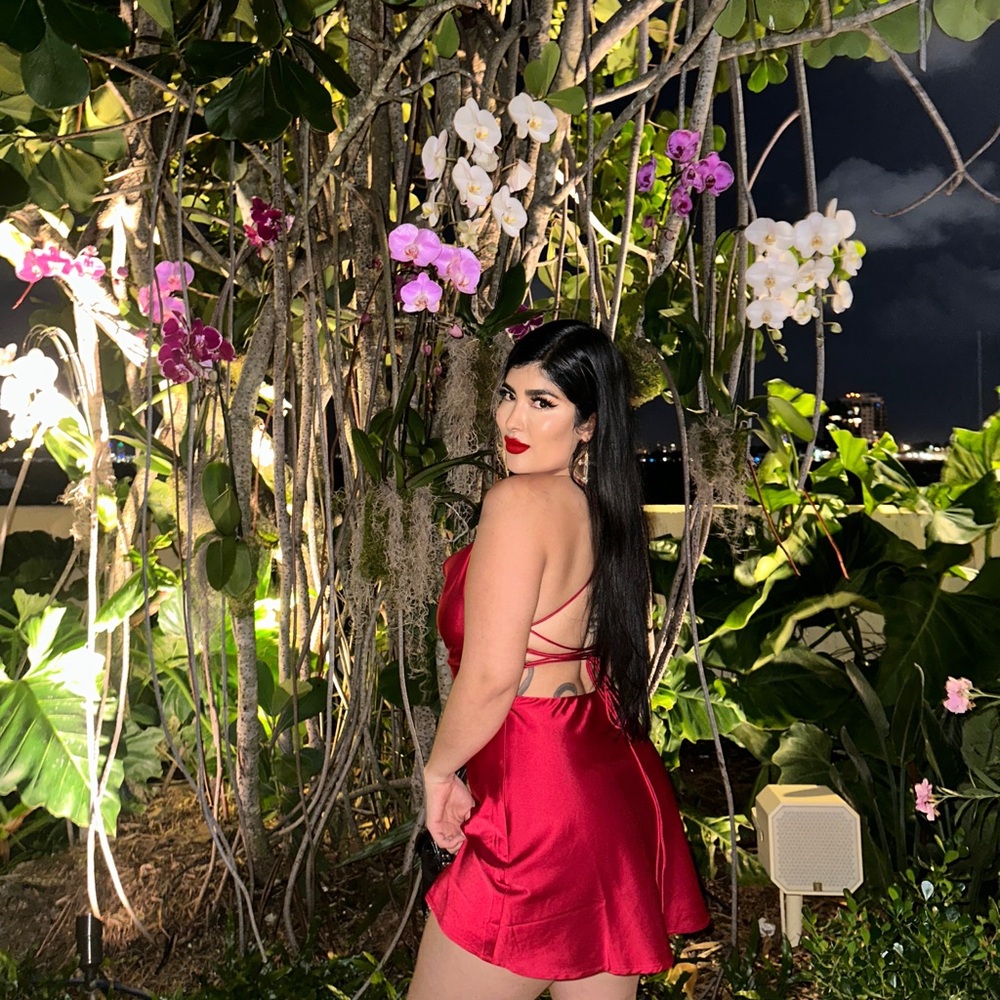 Baby Boo Sexy Red Satin Mini Strappy Back Cowl Neck Dress Worn Once Size Medium